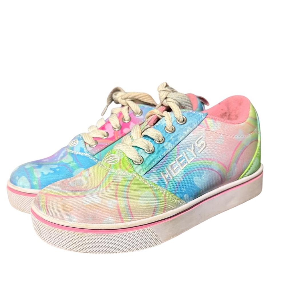 Heelys Pro‎ 20 Tie Dye Hearts Pink Blue Rainbow Skate Shoe Sneaker Youth Size 2
